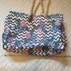 Large Floral Chevron Tote Bag